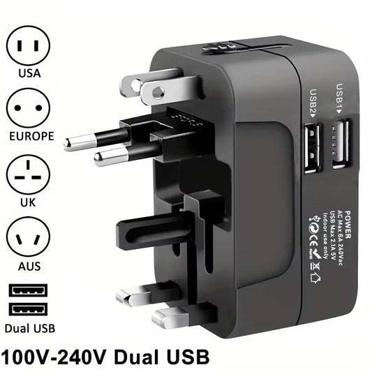 Universal AC Power Adapter with Dual USB Charging Ports, Universal Travel Plugs and Sockets, EU-US AC Power Adapter