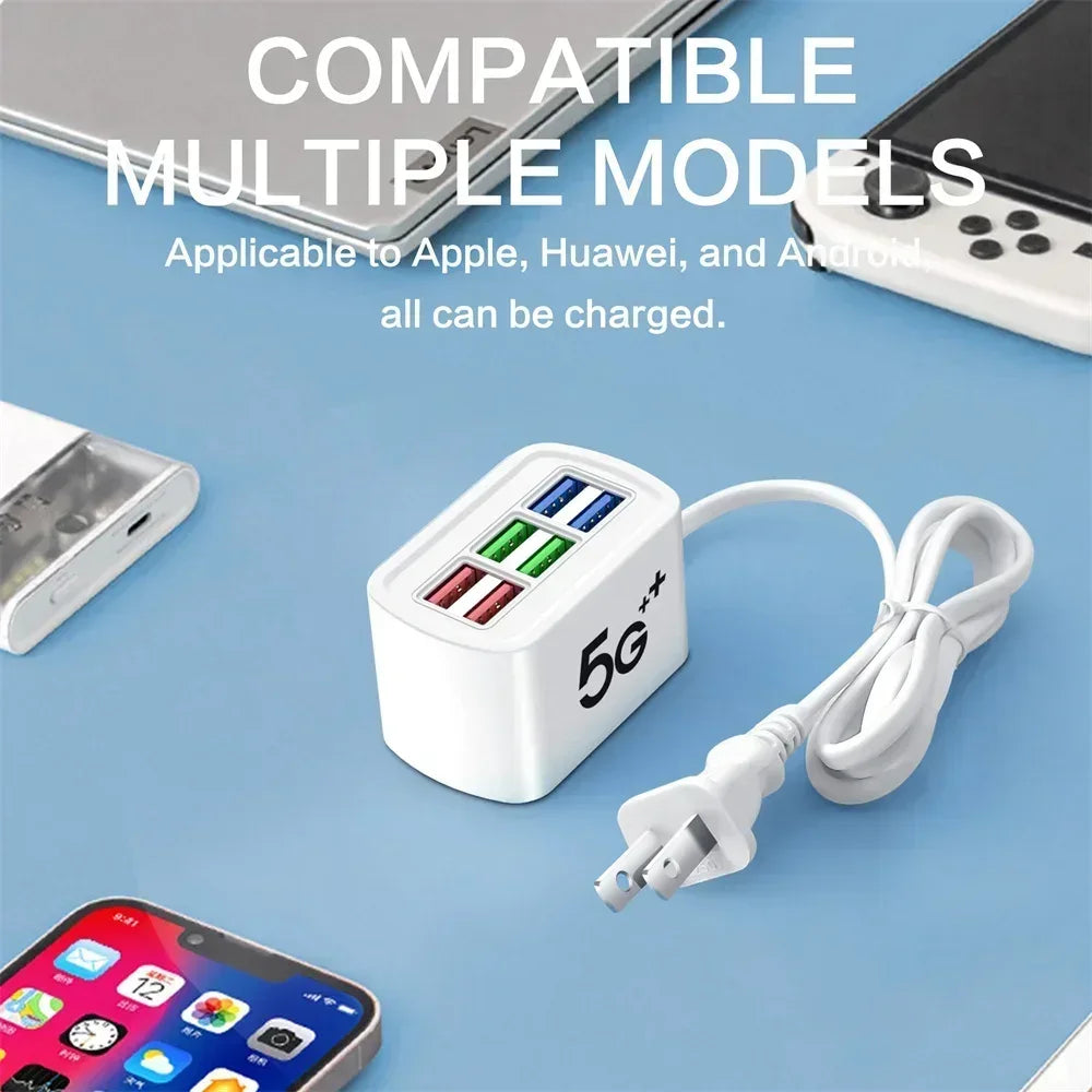 Fast USB Charger 6 in 1 Power Strip Desktop Charging Station Fast Charging 1m Cord USB HUB Adapter Socket for iPhone 16 Home - Urbizia