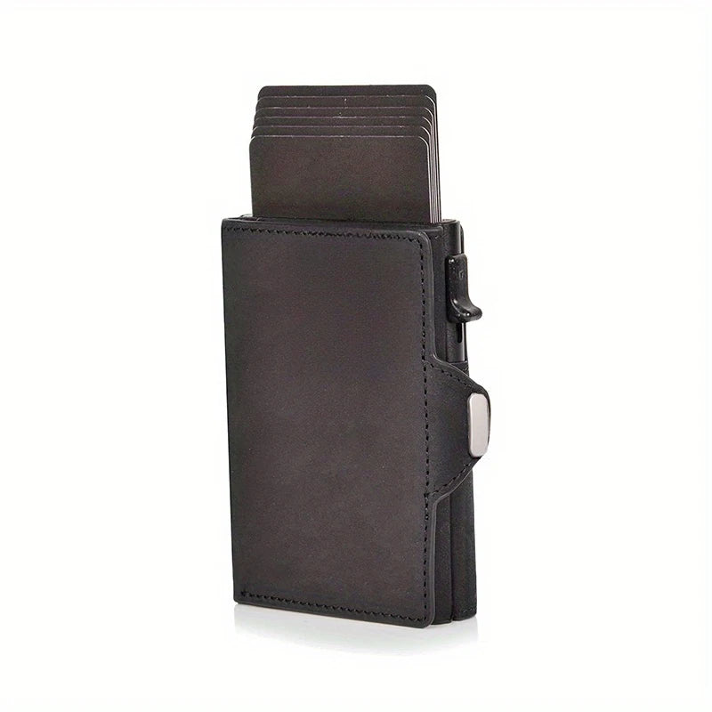 Pop-Up Credit Card Case with RFID Protection Genuine Leather  Wallet with Compartment for Notes and Coins for Men and Women