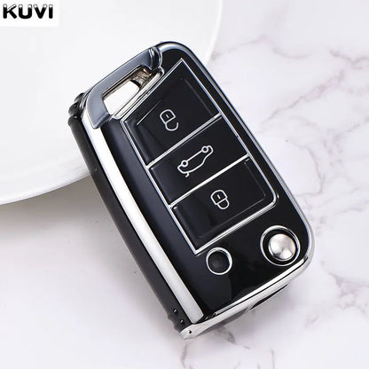 3 4 Buttons TPU Car Key Case Cover Fob For VW Volkswagen Golf 7 MK7 Tiguan MK2 For SEAT Ateca Leon FR 2 Ibiza For Skoda Octavia