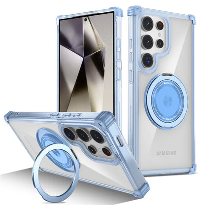 Rotating Magnetic Magsafe Bracket Case For Samsung Galaxy S26 Ultra S26 Plus S26 Ring Stand Holder Transparent Protective Cover