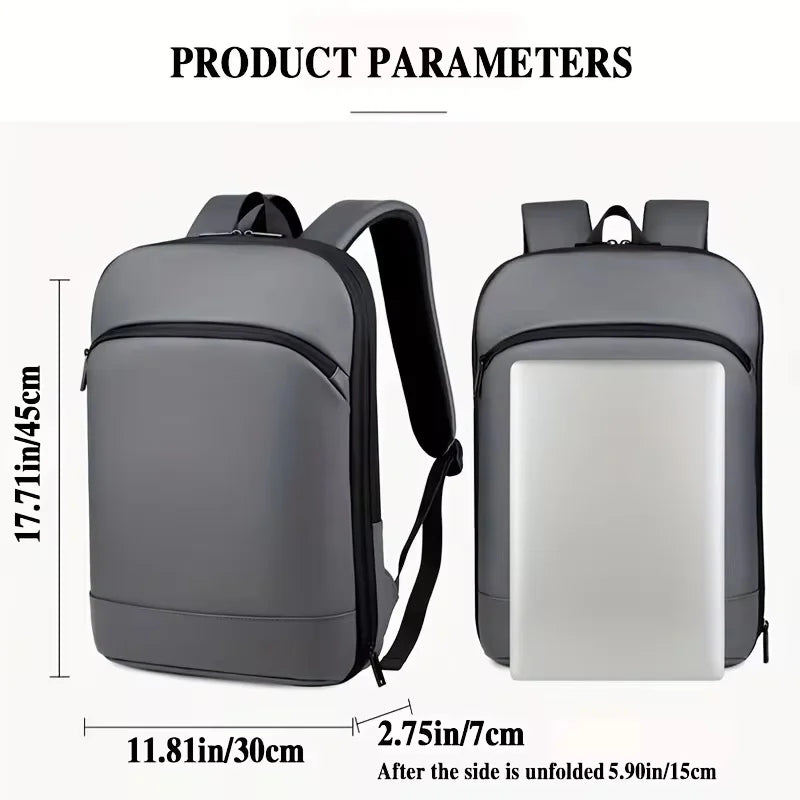 Durable minimalist backpack for men, designed for commuters with integrated luggage strap