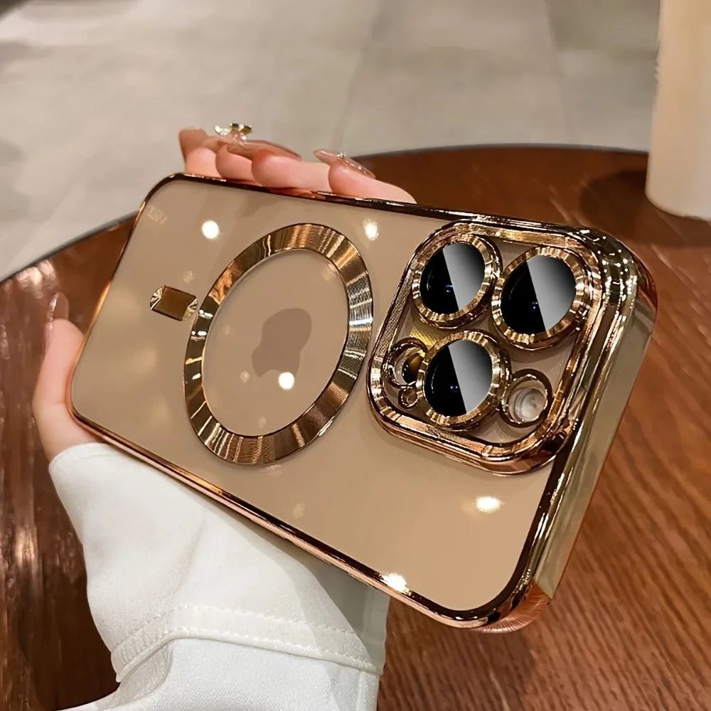 Fashion Electroplated Color Frame Magnetic Phone Case for iPhone 18/17/16/15/14/13/12/11 Pro/Pro Max/Air/Plus | Ultra-Thin & Shockproof with Crystal Clear Back, Built-in Lens Protection & Wireless Charging