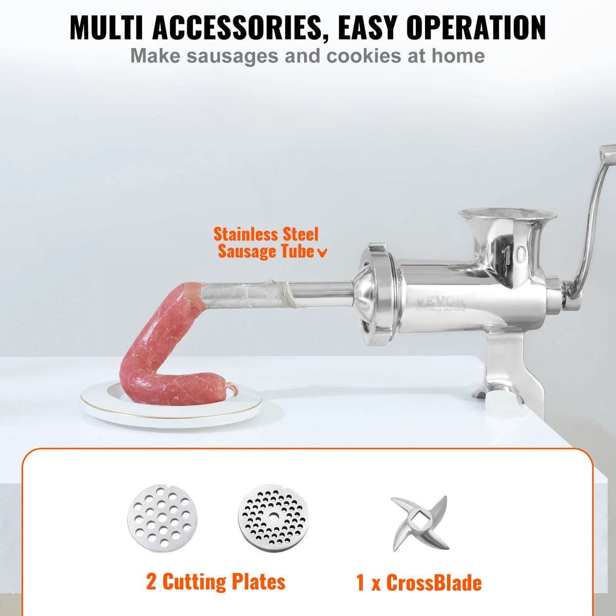 SucceBuy Manual Meat Grinder 304 Stainless Steel Hand Meat Grinder with Steel Table Clamp Meat Mincer Sausage Maker