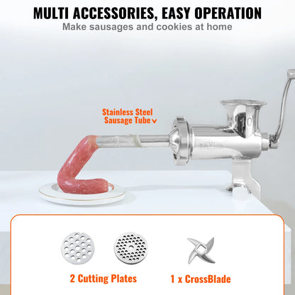 SucceBuy Manual Meat Grinder 304 Stainless Steel Hand Meat Grinder with Steel Table Clamp Meat Mincer Sausage Maker