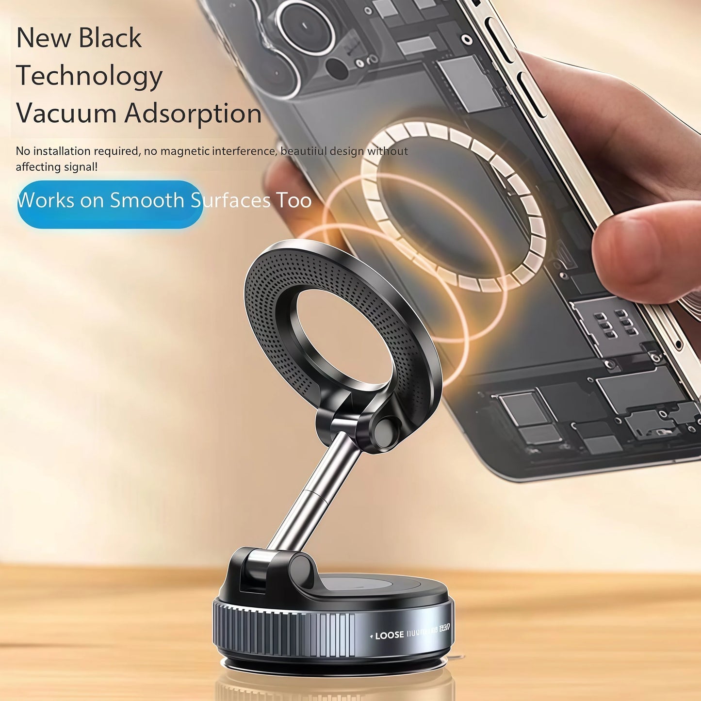 Vacuum Car Phone Magnetic Stand Mechanical Vacuum Suction Cup Rotate 360°Magnetic Adsorption Bracket Navigation Universal Holder