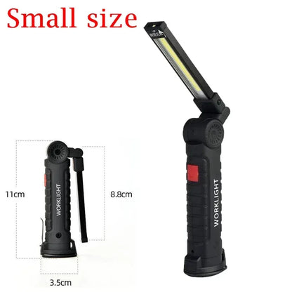 Folding COB XPE LED Work Light USB Rechargeable Portable Flashlight Magnetic Base Hook Car Repair Emergency Inspection Red SOS - Urbizia