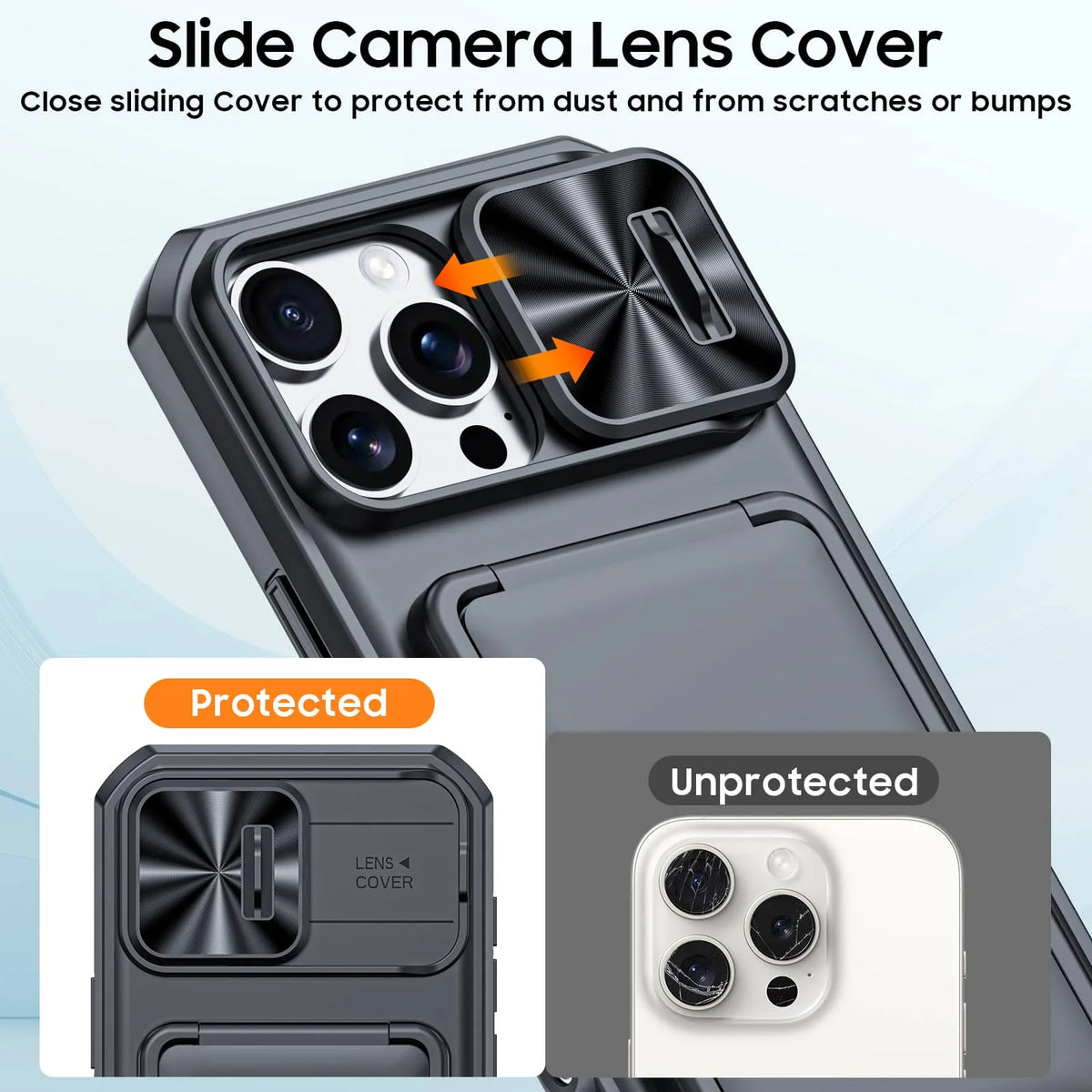 WEFOR for iPhone 18 17 16 15 Pro Max Wallet Card Holder 3-4 Cards Kickstand Slide Camera Cover Wrist Strap Rugged Shockproof