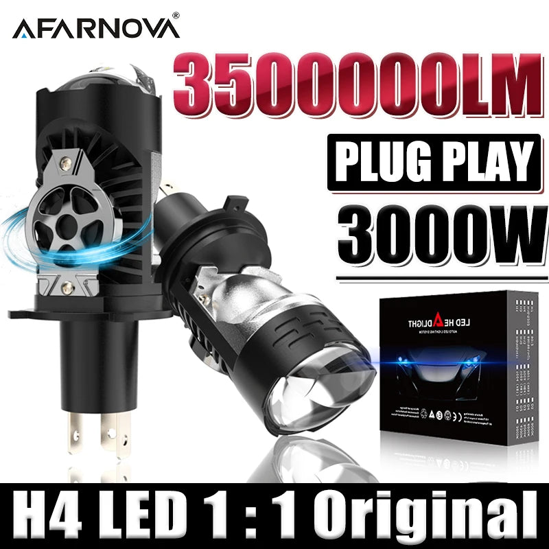 H4/9003/HB2 LED Headlight Bulb Projector Lens Canbus Super Bright LED 3000W 3500000LM 6000K Hi/Low Light Apply to Car&Motorcycle