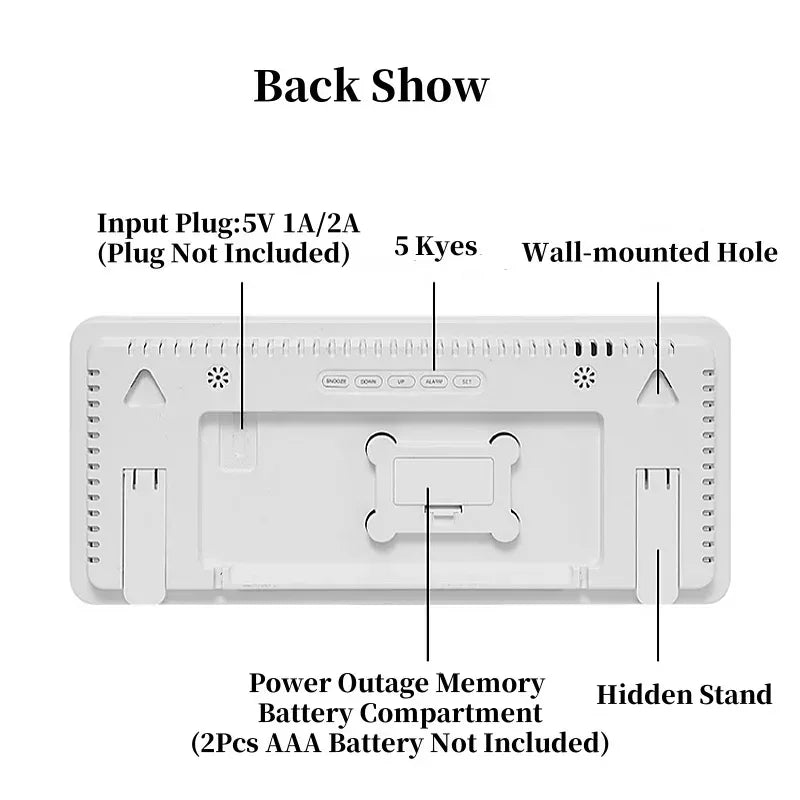 Large Digital Wall Clock with 7Colors Mood Light 2 Alarm TEMP Humidity Date Table Clock 12/24H Timing Countdown LED Alarm Clock - Urbizia