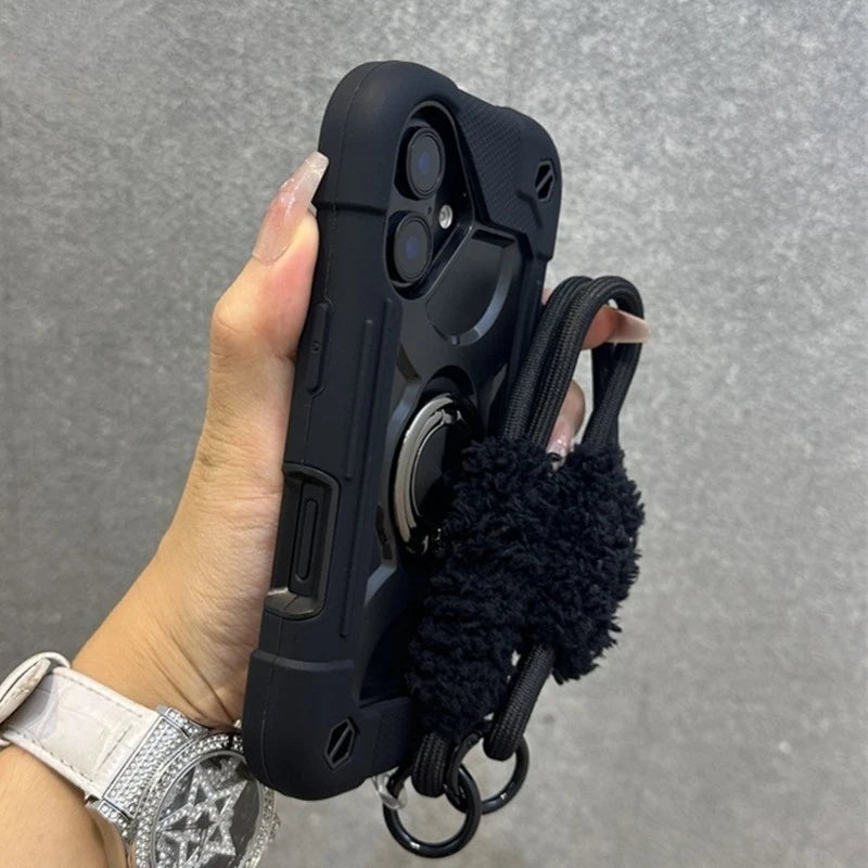 Luxury 3-in-1 Ring Stand Heavy Duty Protective Case For iPhone 17 16 15 14 13 Pro Max Shockproof and Drop-Resistant with Lanyard