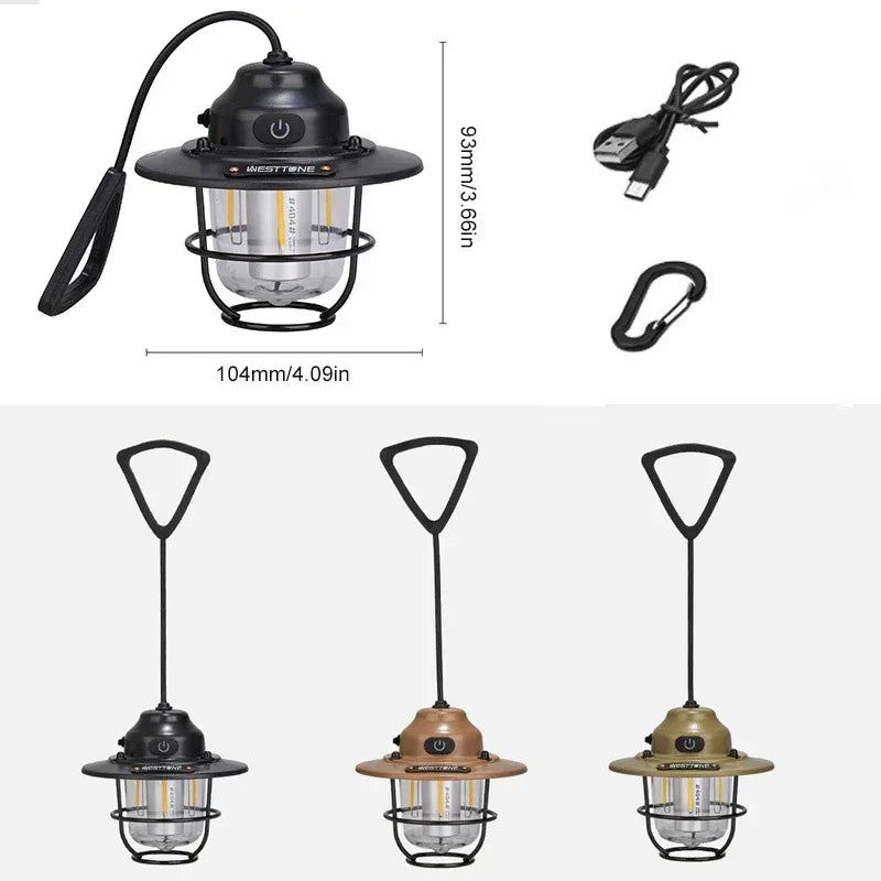 Portable Camping Lanterns Retro Hanging Tent Lamp Waterproof Dimmable Camping Light 1200mAh for Hiking Fishing Emergency Lantern - Urbizia
