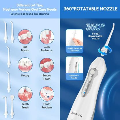 D52 Portable Cordless Water Flosser USB Rechargeable Water Jet Floss Tooth Pick 4 Jet Tip 300ml 3 Modes Teeth Clean for Travel - Urbizia