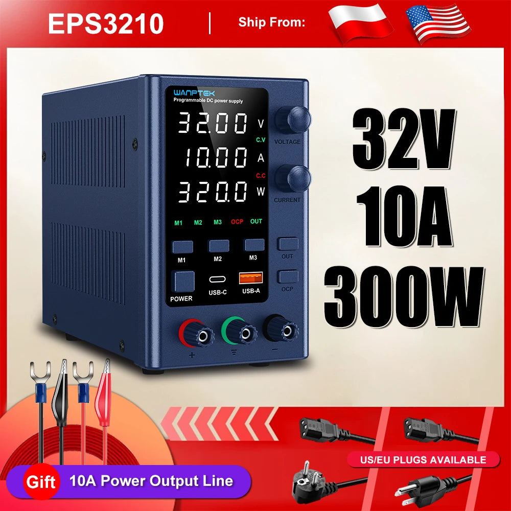 Wanptek DC Lab Power Supply 30V 10A  60V 5A  Adjustable Voltage Regulator Preset Voltage Current Dual Input Voltage 220V/110V