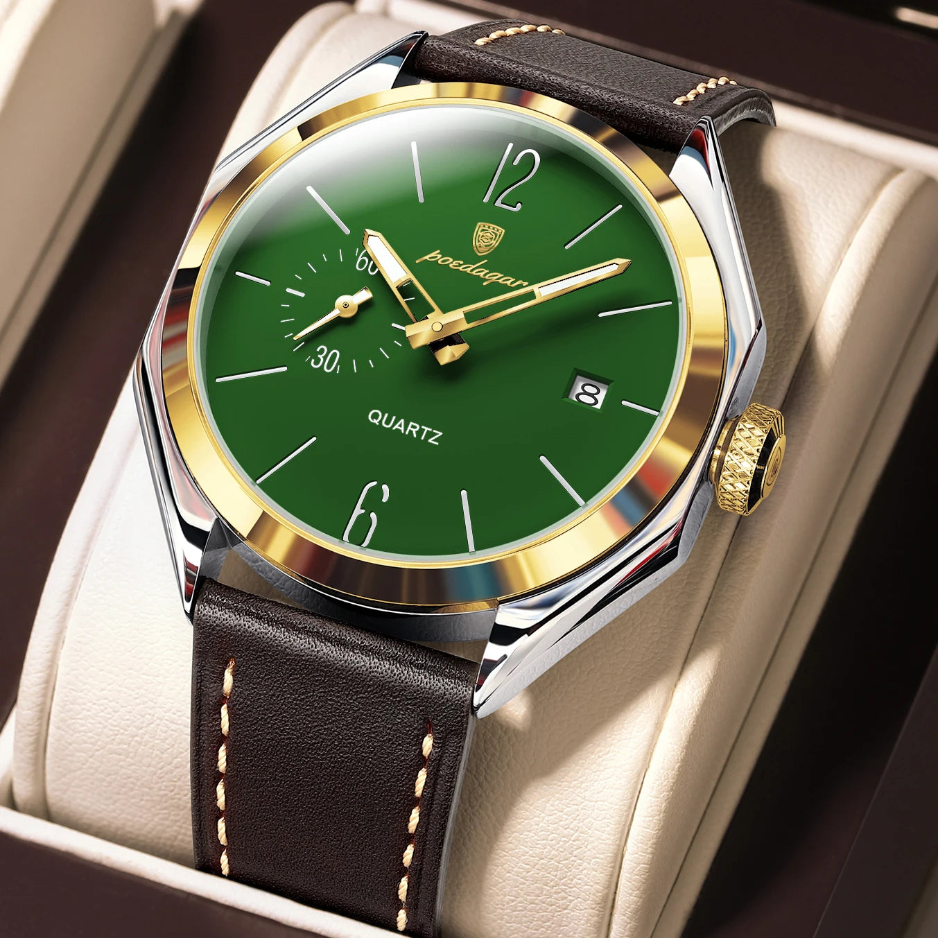 POEDAGAR Original Fashion Male Wristwatch Leather Quartz Business Men Watch Waterproof Luminous Date Elegant Men's Watches Reloj