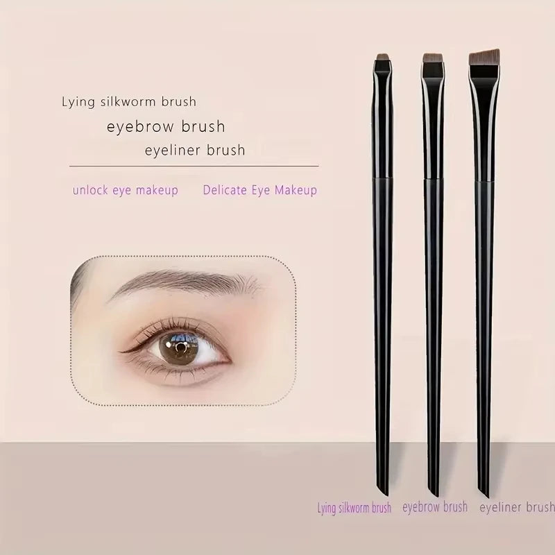 3-Piece Precision Eye Makeup Brush Set – Angled Eyeliner & Brow Brushes
