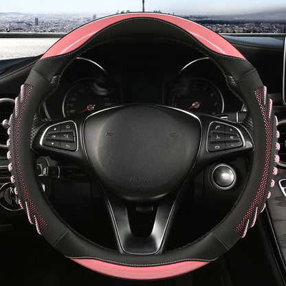 Three-dimensional Honeycomb Steering Wheel Cover  Durable Leather Cover with Anti-slip Linning Universal 14.5-15in