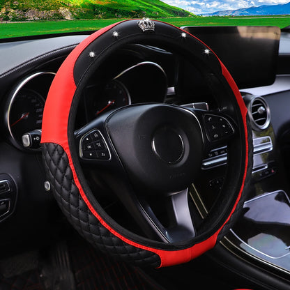 Pu leather diamond-encrusted crown Blingbling car rimless steering wheel cover suitable for 14.5 - 15 inch car accessories