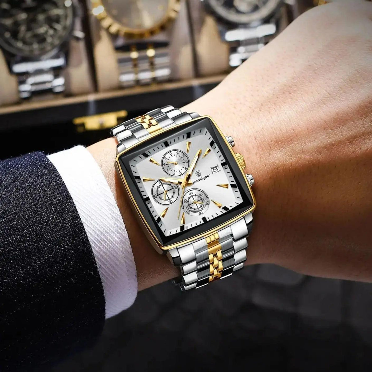 POEDAGAR Top Luxury Business Male Wristwatch Waterproof Luminous Stainless Steel Men Watch Chronograph Date Men's Quartz Watches