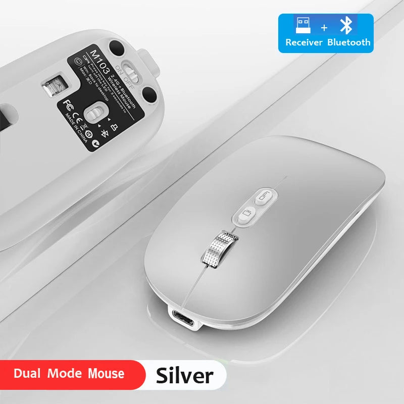 Dual Mode Bluetooth 2.4G Wireless Mouse One-Click Desktop Function Type-C Rechargeable Silent Mice for Laptop PC New