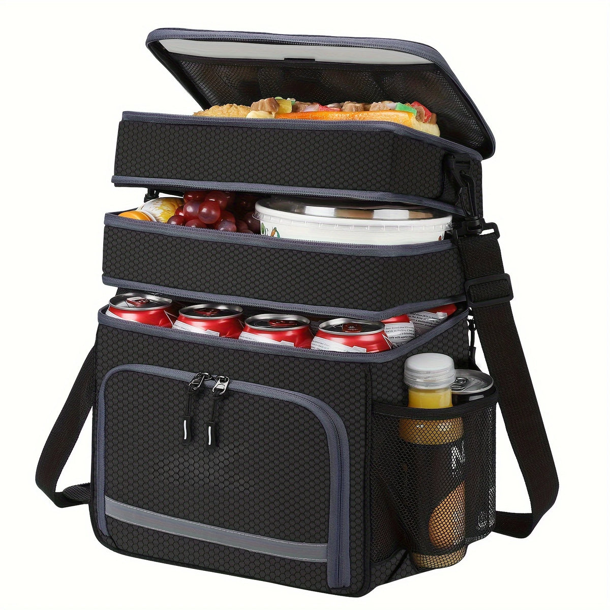 Insulated Lunch Bag|Leak-proof Polyester Cooler Tote with PVC Lining|Adjustable Shoulder Strap and Side Mesh Pockets.