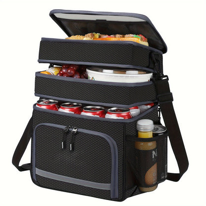 Insulated Lunch Bag|Leak-proof Polyester Cooler Tote with PVC Lining|Adjustable Shoulder Strap and Side Mesh Pockets.