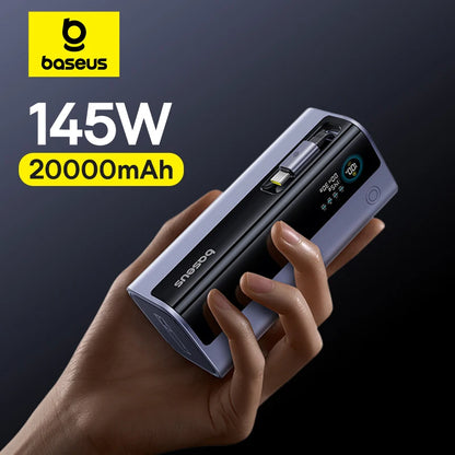 Baseus 145W Power Bank 20000mAh Built-In 100W Retractable Type C Cable Fast Charge Portable External Battery Charger PowerBank