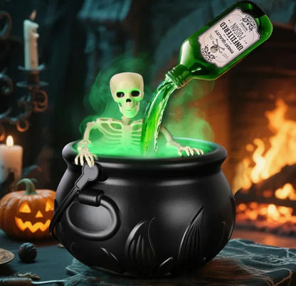 Halloween Cauldron Decoration – Floating Wizard Bowl with Fog & Skeleton Props