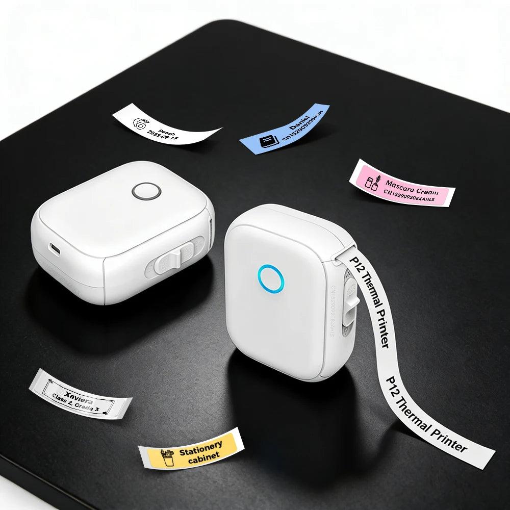 Portable Mini Printer Marklife P12 Thermal Printer Adhesive Sticker Labeling Machine P12 Label Maker or 1PK Continues Label Tape