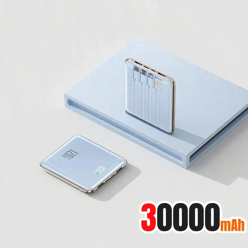 New 500000mAh Mini Power Bank Built-in 4 Cables Large Capacity Super Fast Charging External Battery for IPhone Samsung