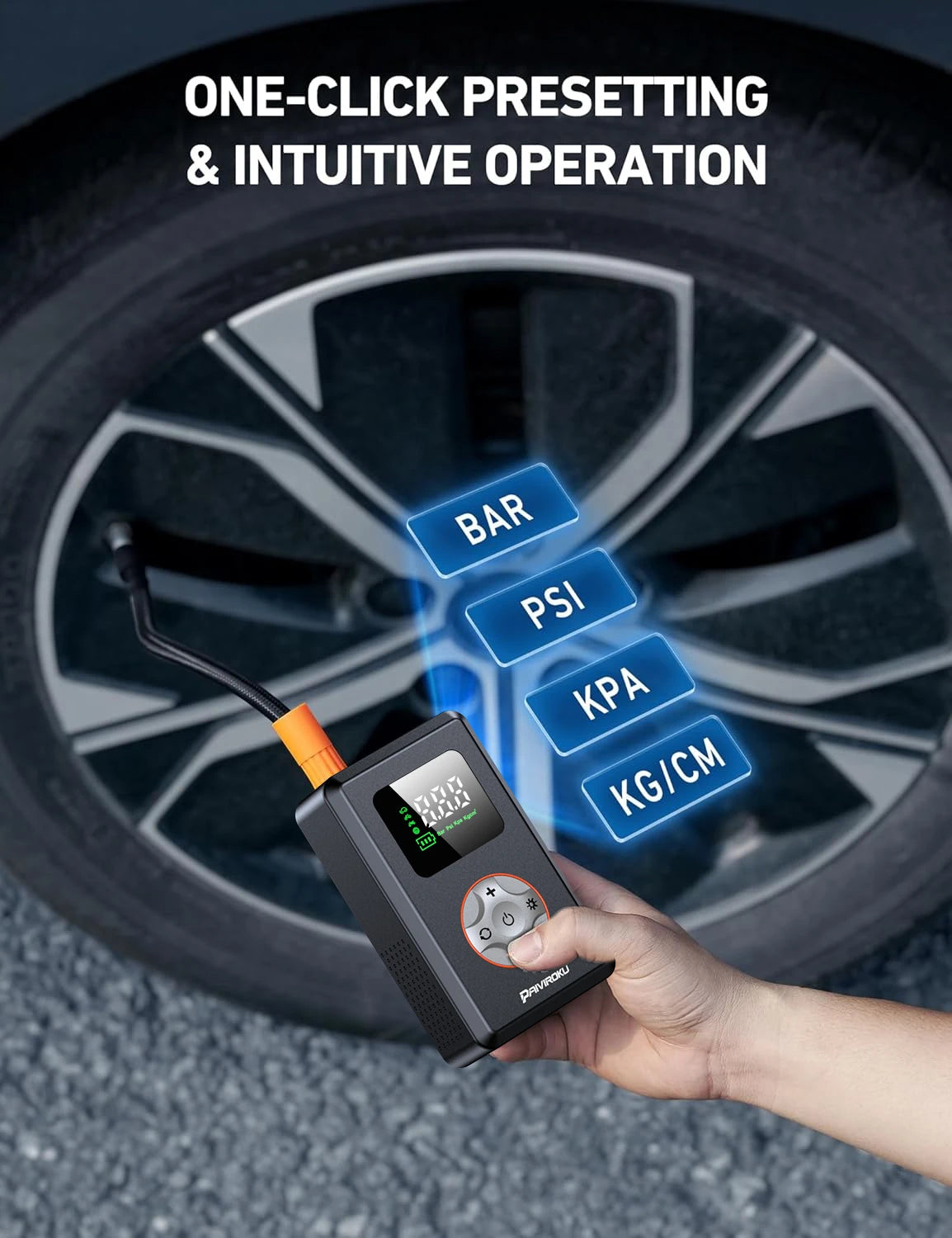 PAIVIROKU Mini Bike Tire Inflator Portable Air Compressor 150PSI Cordless Tire Pump, Air Pump for Car with Pressure Gauge, LED Light