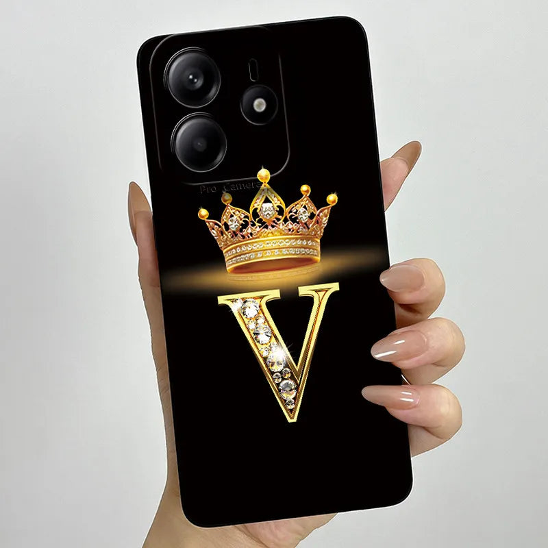 Case For Xiaomi Redmi Note 14 5G Phone Cover Note14 Global Funda Luxury Crown Letters Soft Silicone Back Cover For Redmi Note 14
