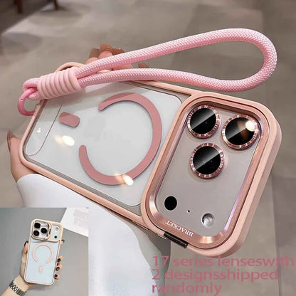 Luxury Orange Lanyard Magnetic Wireless Charging Metal Lens Holder Phone Case，CompatibleiPhone 17 Pro Max Air 16 15 14 13 12 Pro