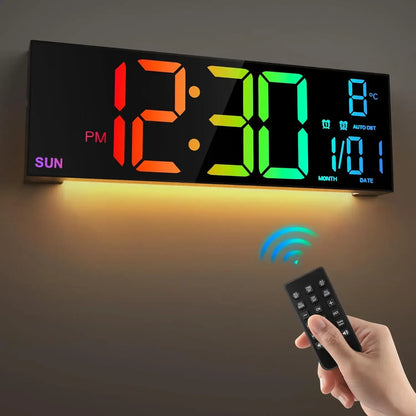 16.2'' Large Digital Wall Clock with Remote Control Big LED/Dual Alarm/8 RGB Colors Digital Alarm Clock Electronic Watch - Urbizia