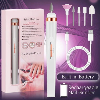 YIKOOLIN 5 in 1 Electric Nail File Electric Nail Drills with LED Light 4 Speed Cordless Nail Drill Care Hand Manicure Tool Set