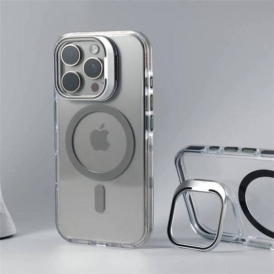 Luxury Lens Holder Shockproof Magnetic Case For iPhone 16 15 14 Plus 13 12 17 Pro Max 17Air 16e Magsafe Fashion Clear Cover