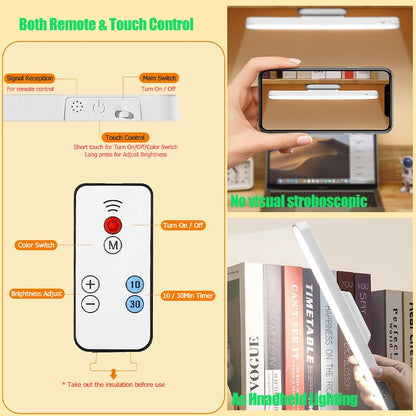 Remote LED Desk Lamp Magnetic Hanging Night Light USB Rechargeable Table Lamp 3 Colors Reading Light For Cabinet Closet Wardrobe