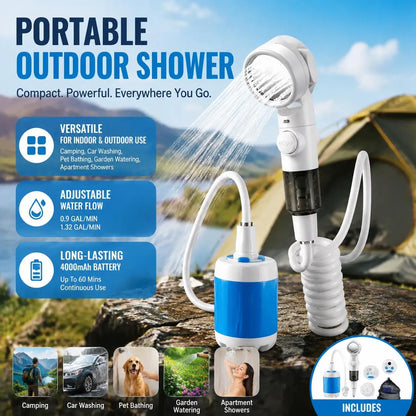 Outdoor Shower Portable Handheld Rechargeable Gentle Pet Bath Sprayer for Dogs and Cats Versatile Water Pump for Car Wash Garden Watering and Flower Care Cordless Low Energy Bath Grooming Equipment Kit