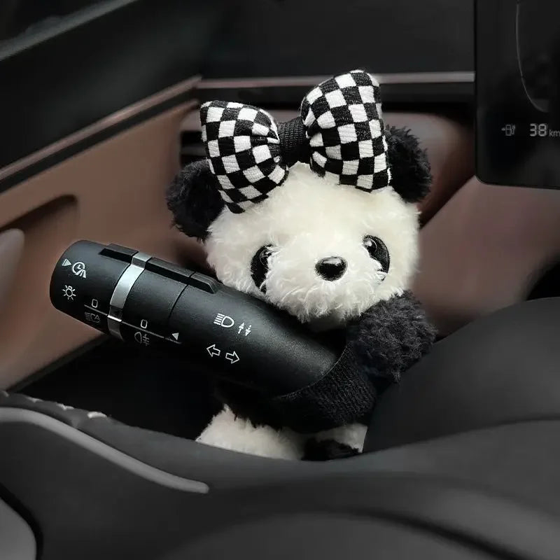 New Soft Panda Car Doll, Funny Cartoon Gear Shift Knob Cover Anti-Skid Dashboard Ornament for Automotive Interior Decor