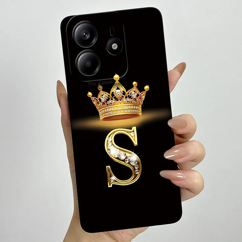 Case For Xiaomi Redmi Note 14 5G Phone Cover Note14 Global Funda Luxury Crown Letters Soft Silicone Back Cover For Redmi Note 14