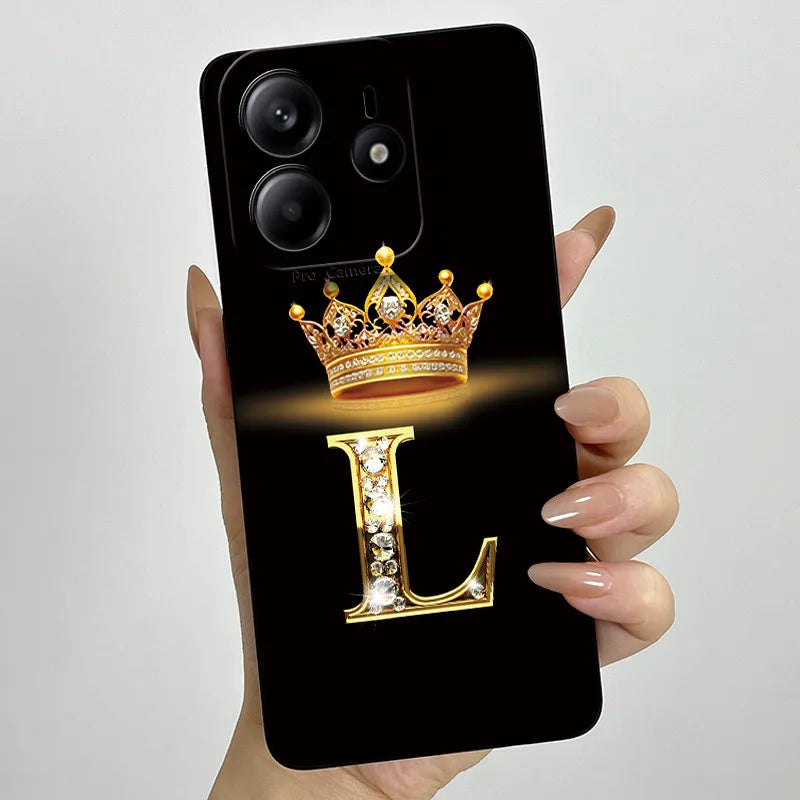 Case For Xiaomi Redmi Note 14 5G Phone Cover Note14 Global Funda Luxury Crown Letters Soft Silicone Back Cover For Redmi Note 14