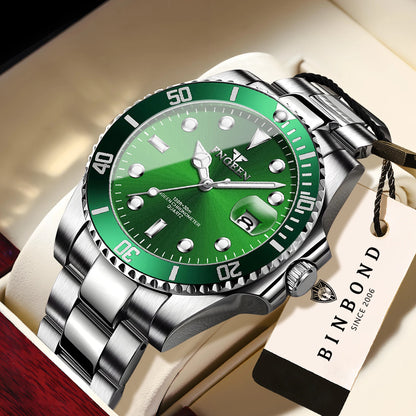 BINBOND Durable Stainless Steel Strap Precise Quartz Wristwatches for Men Luxury Luminous Waterproof Auto Date Men's Watch Reloj