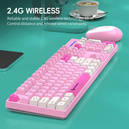 2.4G Wireless Keyboard Mouse Combo for Office Home - Battery Operated, 4 Color Options (Tricolor/Pink Popular) - Stable & Durabl