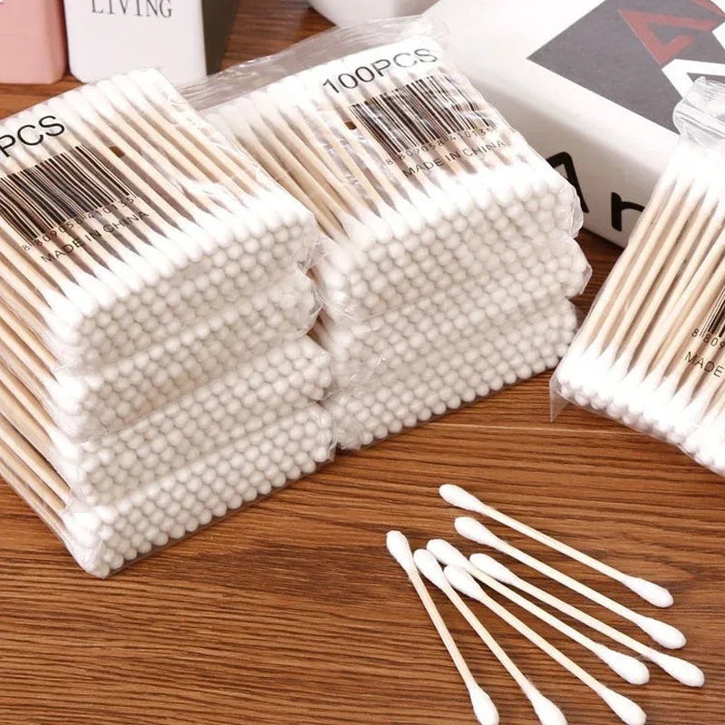 Transparent Cotton Swab Storage Box with Bamboo Lid