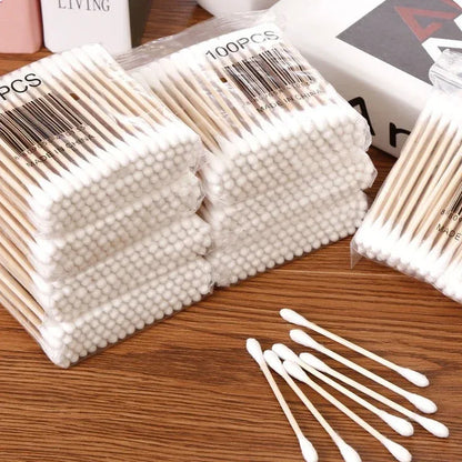 Transparent Cotton Swab Storage Box with Bamboo Lid