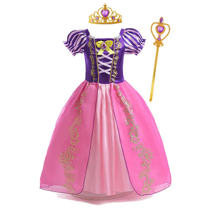 Disney Rapunzel Princess Dress – Purple Puff Sleeve A-Line Costume for Girls Halloween Birthday Party