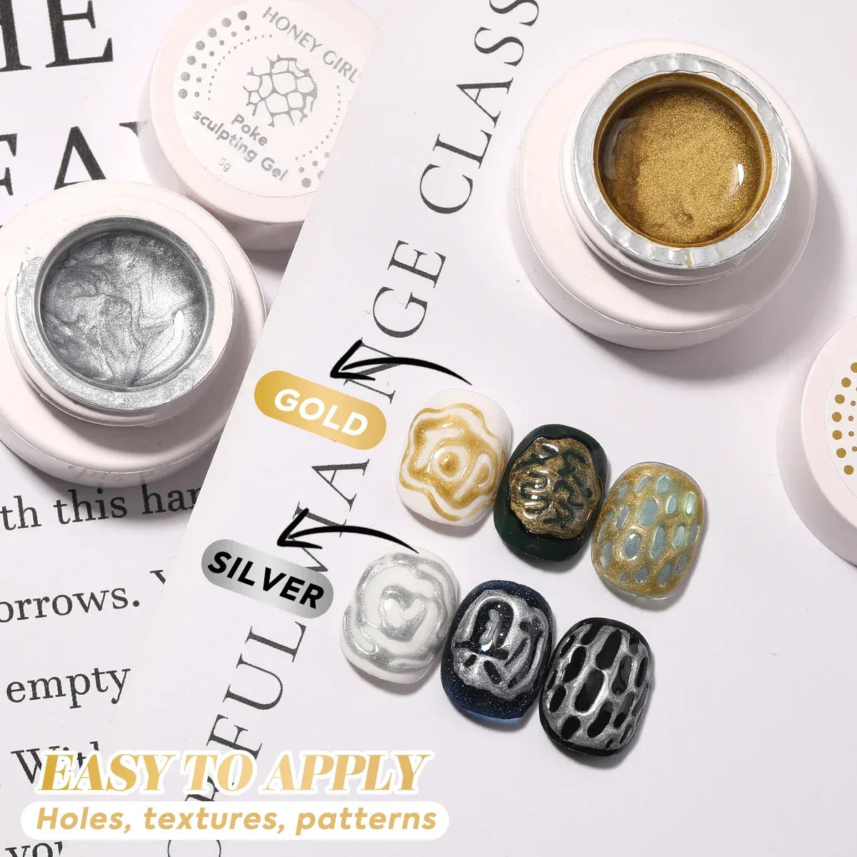 Creative Nail Art  poke Gel with Special Base Coat, Black/White Silvery Golden  for DIY Multi-Style Designs,  Holiday Gift