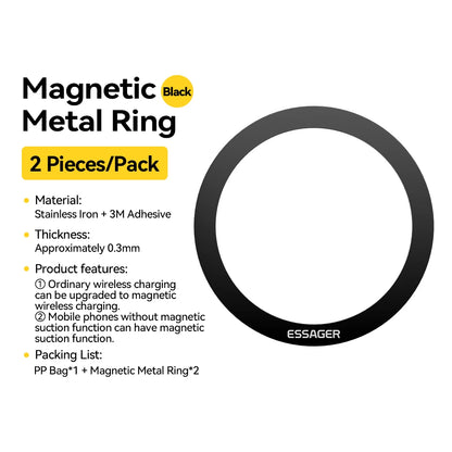 Essager 2PCS Magnetic Metal Ring 0.3mm Universal Sticker for iPhone 15 14 Pro MagSafe Magnet for Samsung Wireless Charging Plate