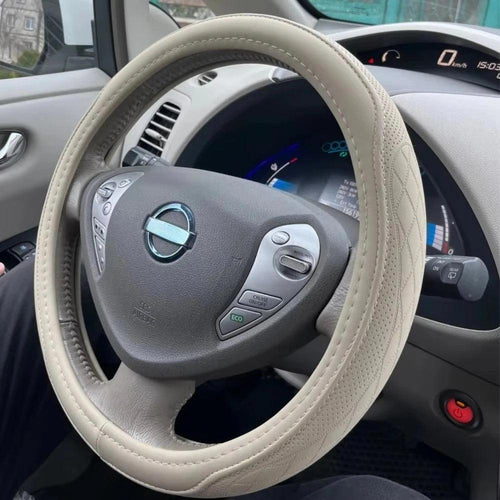 Embossed PU Leather Patchwork Car Steering Wheel Cover, Non-slip, Breathable, Universal 15 Inch (Approx. 38cm)