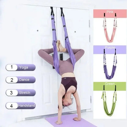 Adjustable Aerial Yoga Strap Elastic Stretch Door Hanging Yoga Belts Hammock Swing Fitness Handstand Rope Training Device Women - Urbizia